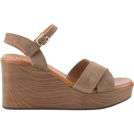 Keslem Sandalia de Cuña en Piel Serraje con Efecto Madera