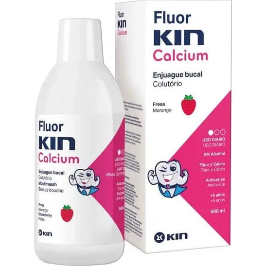 FluorKIN Calcio Colutorio con Sabor a Fresa 500 ml