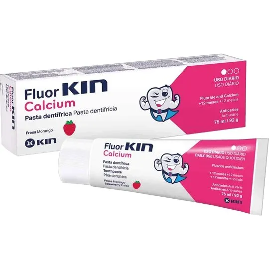 FluorKIN Calcio Pasta Dentífrica para Niños sabor Fresa 75 ml