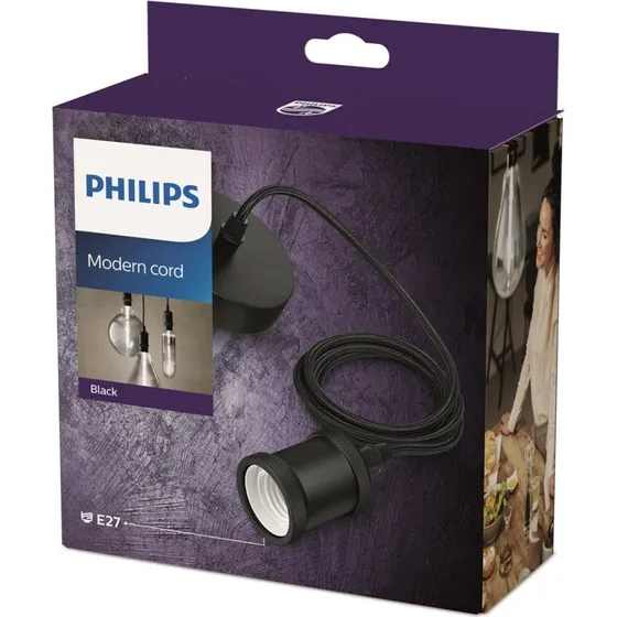 Philips Lámpara Colgante Vintage Negra con Portalámpara E27