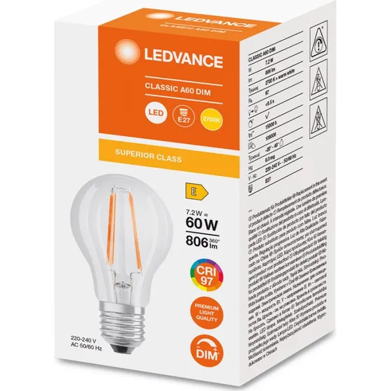 Ledvance LED Classic A60 Dim CRI97 7.2W E27