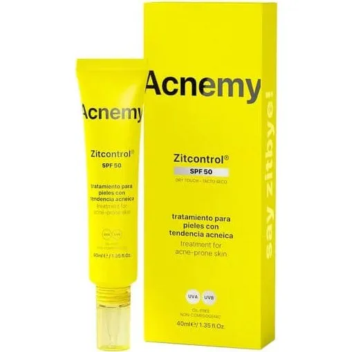 Acnemy Zitcontrol SPF 50 Protector Solar Facial para Piel con Imperfecciones, 40 ml