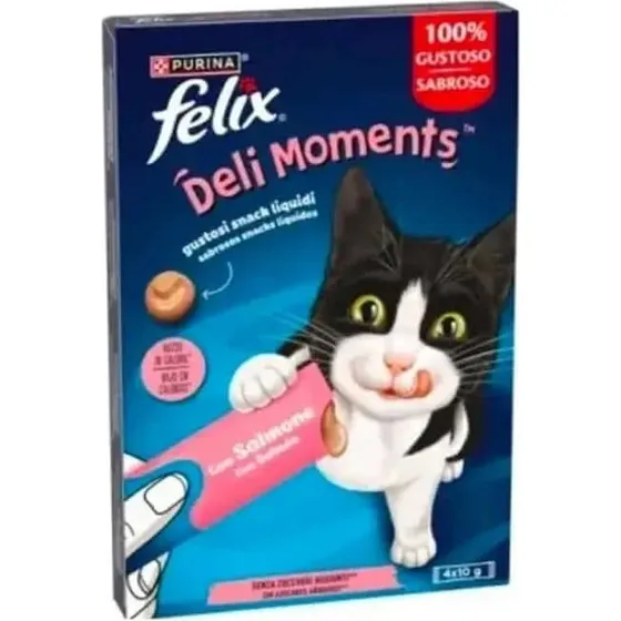 Felix Deli Moments Salmón Snack Líquido para Gatos 4x10g