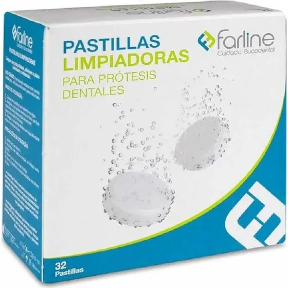 Farline Pastillas Limpiadoras de Prótesis Dentales, 32 Unidades