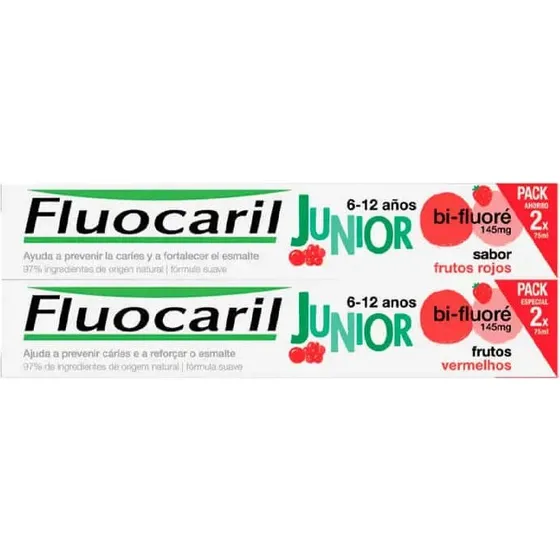 Fluocaril DUPLO Junior 6-12 años Sabor Frutos Rojos, 2x75ml