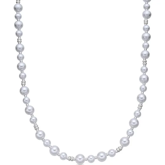 Akio Collar de Perla Blanca con Acabado en Rodio