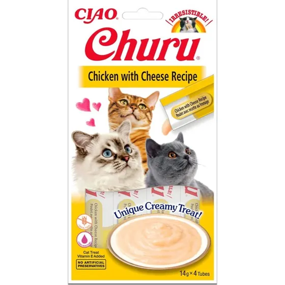 Churu Snacks Líquidos para Gatos Sabor Pollo con Queso 4 x 14g