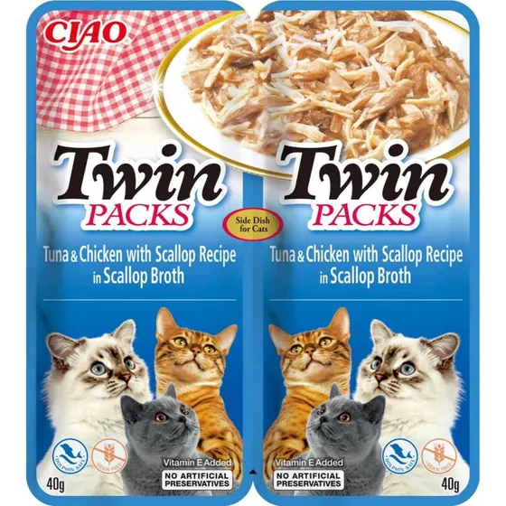 Churu Twin Packs Atún, Pollo y Caldo de Vieira 2 x 40g
