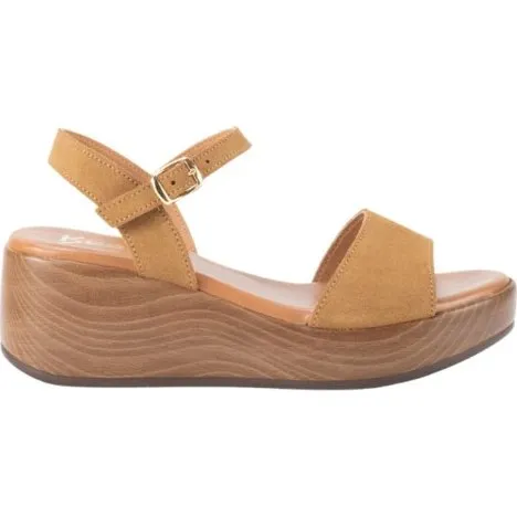 Sandalias Keslem Modelo 5316 en Cuero Color Beige con Cuña de 8 cm
