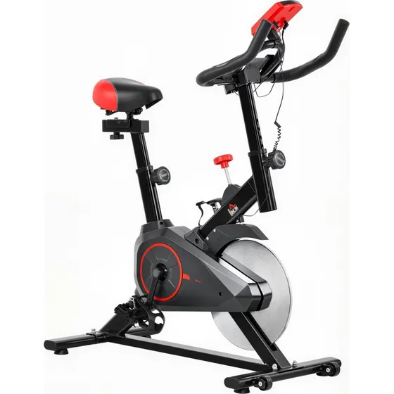 HOMCOM Bicicleta Esttica 6 kg LCD Pulsmetro Negro/Rojo