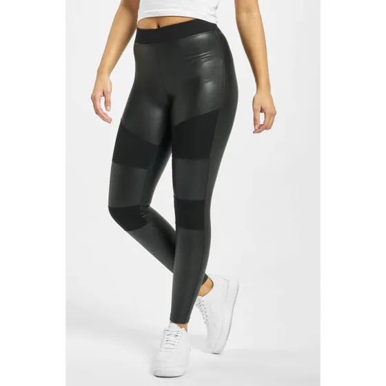 Urban Classics Leggings de Cuero Sintético y Jersey Elástico Negro