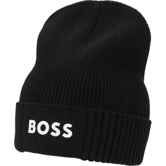 BOSS Gorro Asic Negro de Algodón Orgánico y Lana Virgen