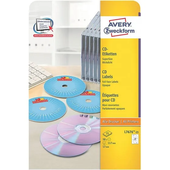 Avery Etiquetas CD 117mm Laser e Inyección, 25 Hojas