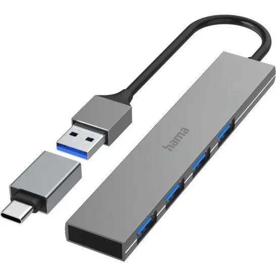 Hama 00200141 Hub USB 3.2 Gen 1 5000 Mbit/s Gris
