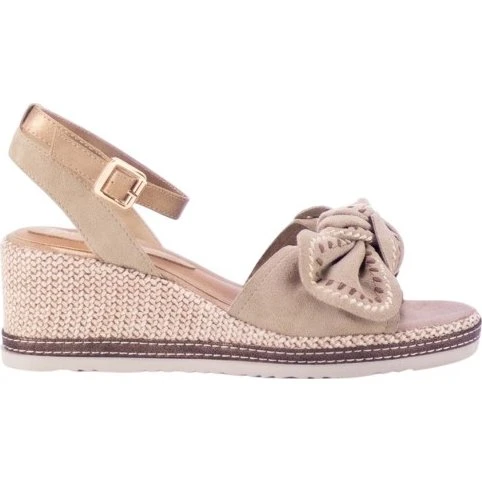 Keslem Sandalias de Cuña Baja con Lazo XL - Beige Topo