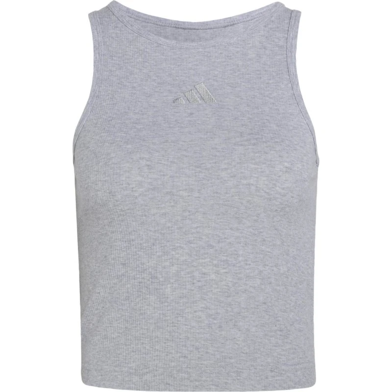 Adidas Sportswear Top Deportivo Gris Moteado con Cuello Cuadrado