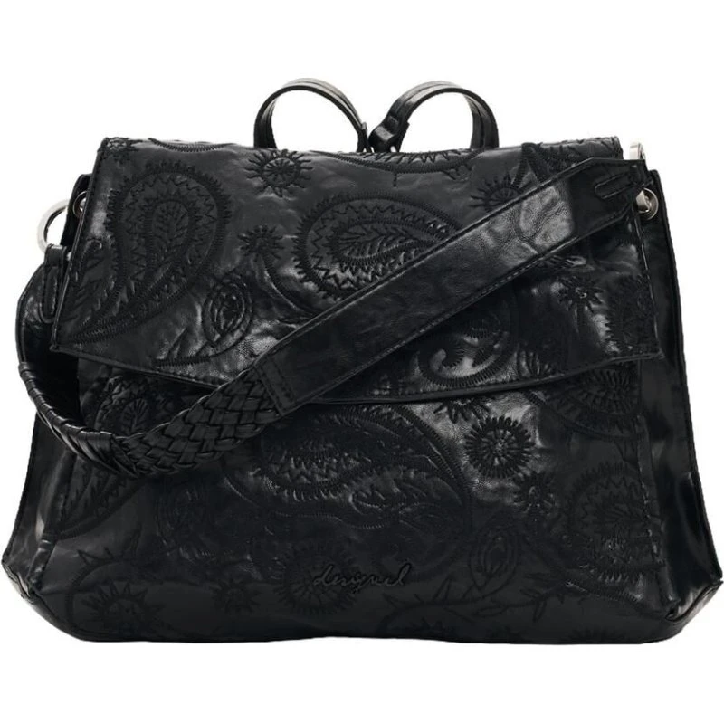Desigual Bolso Convertible Negro con Motivo Paisley