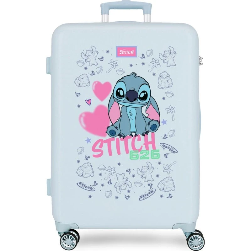 Maleta Trolley ABS Stitch Disney Hearts 65cm Azul Claro
