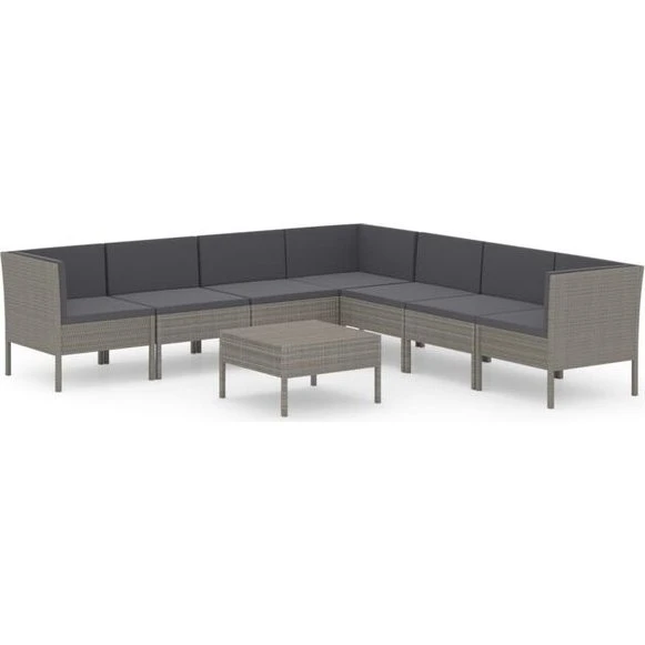 VidaXL Set de Muebles de Jardín 8 pzas Ratán Sintético Gris