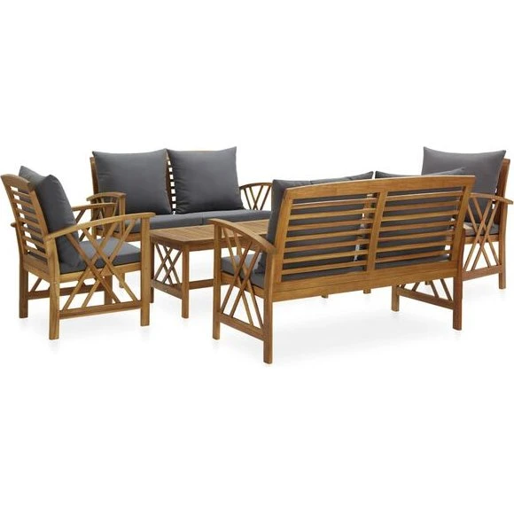 vidaXL Muebles de Jardín 5 Piezas Acacia Gris Oscuro