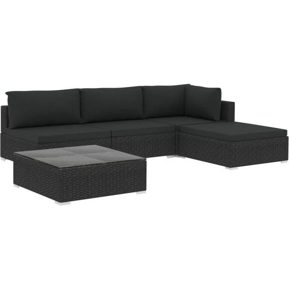 vidaXL Set Jardín 5 Piezas Ratán Negro