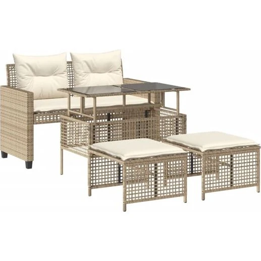 vidaXL Set Sofá Jardín 4 Pzas Ratán Sintético Vidrio Beige