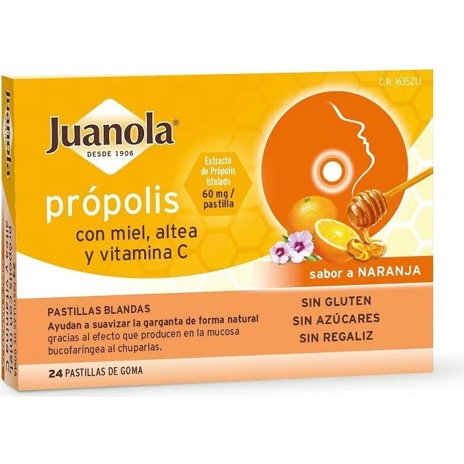 Juanola Própolis con Miel, Altea y Vit C sabor Naranja 24 Pastillas