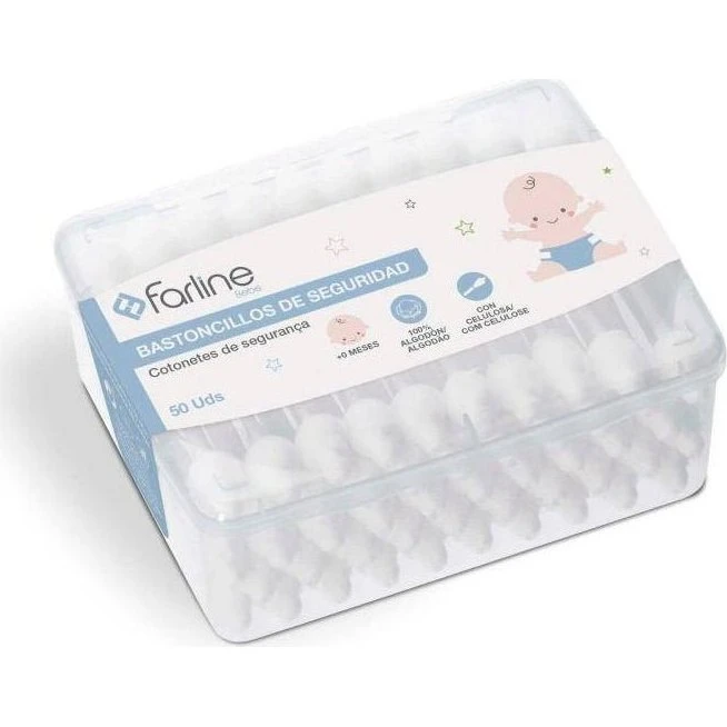 Farline Bastoncillos Bebé 50 uds Ecológicos de Algodón
