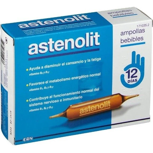 ASTENOLIT Ampollas Bebibles 12x10ml - Complejo Vitamina B1, B6 y B12