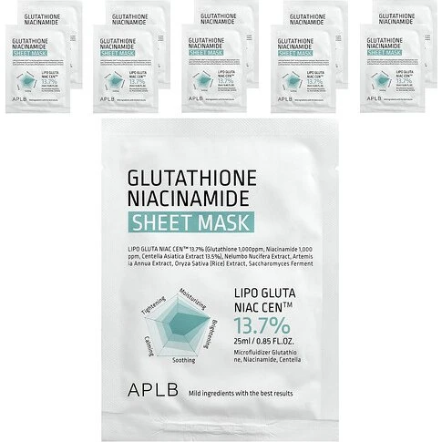 APLB Mascarilla Niacinamida y Glutatión Sheet Mask Set - 10 Unidades