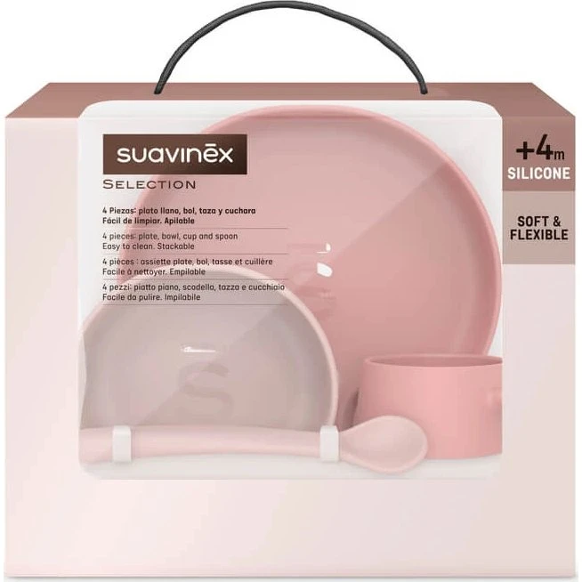 Suavinex Set de Diversificación de Silicona Colour Essence, Rosa, +4 meses