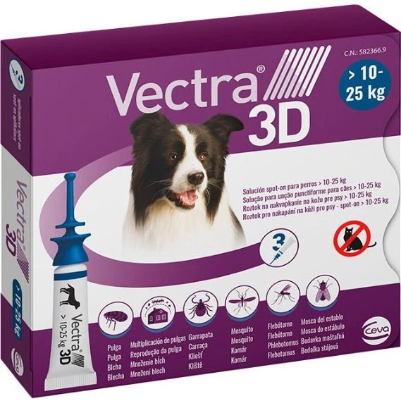 Vectra 3D Pipetas Antiparasitarias para Perros 10-25 kg (3 Unidades)