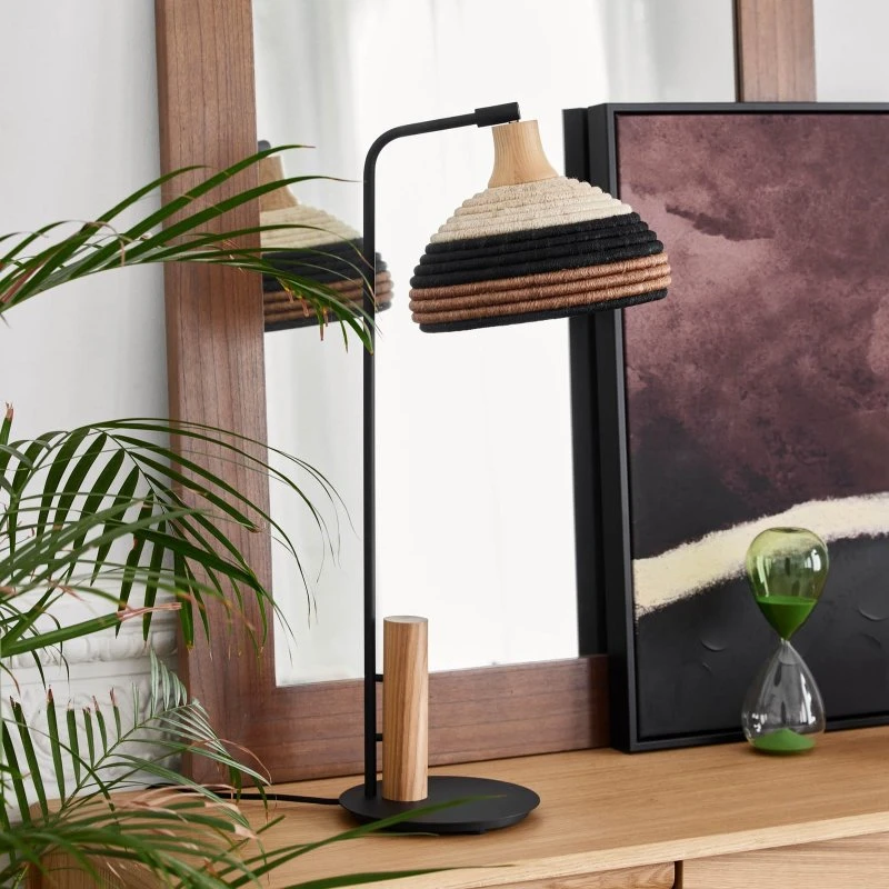 Forestier Grass Lámpara de Mesa con Pantalla de Rafia y Abacá, Marrón