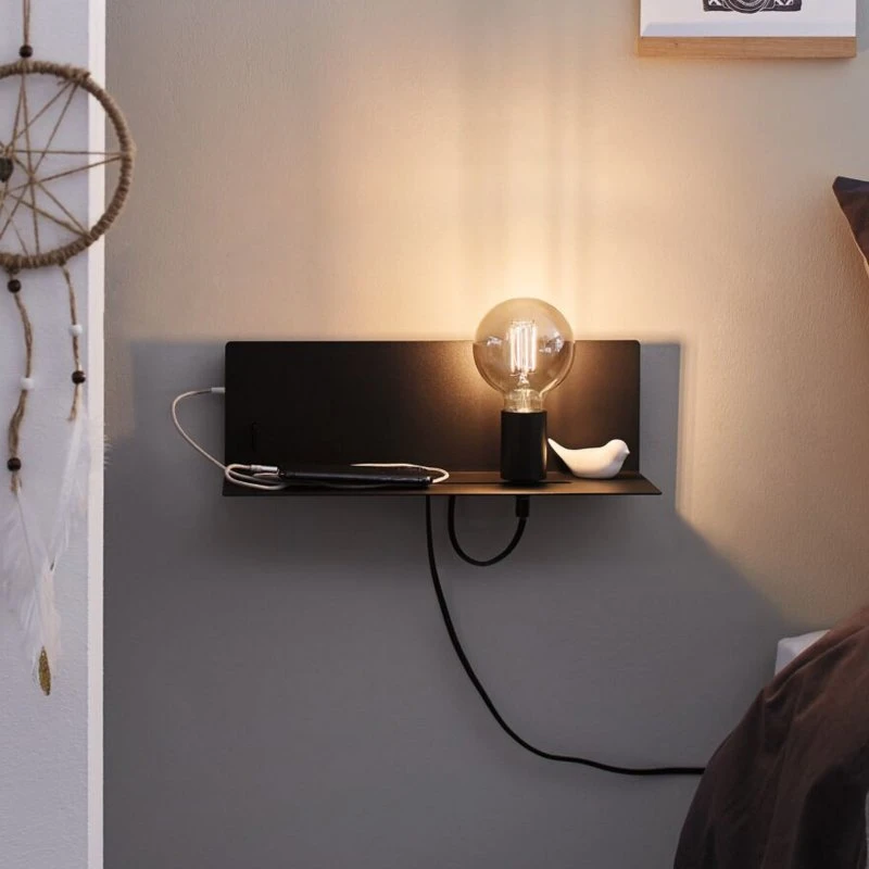 Paulmann Aplique de pared Devara Negro Mate con Puerto USB