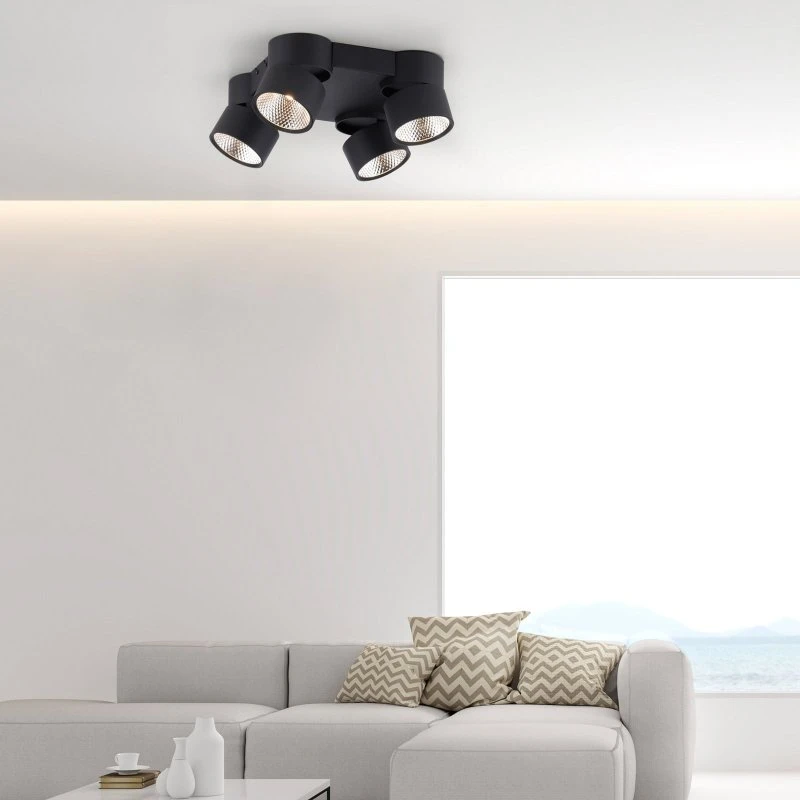 Plafón LED PURE Nola de 4 luces, negro, regulable