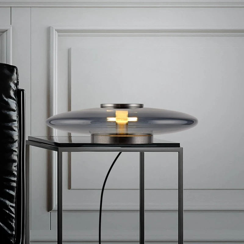 Lámpara de mesa LED Vitrum PURE, gris, cristal y aluminio