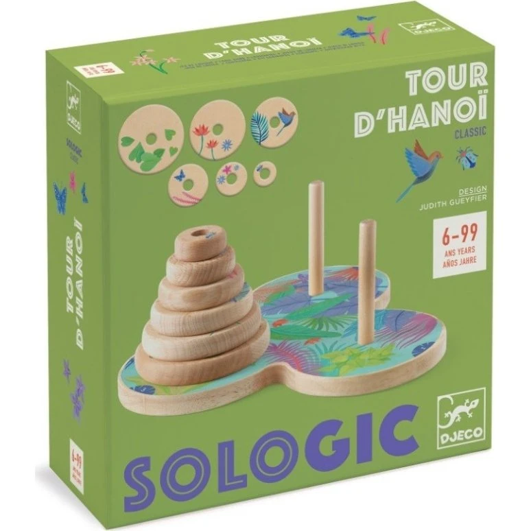 Sologic: Tour de Hanoi - Juego de Mesa de Madera Tradicional