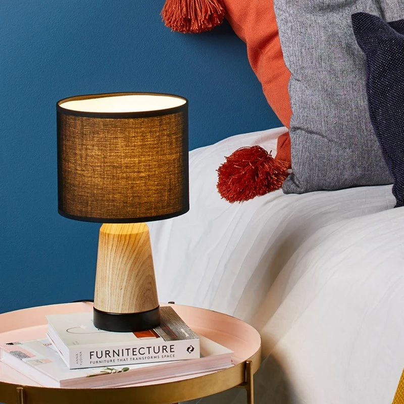 Lámpara de mesa Baltik COREP, negro y madera clara, 33 cm