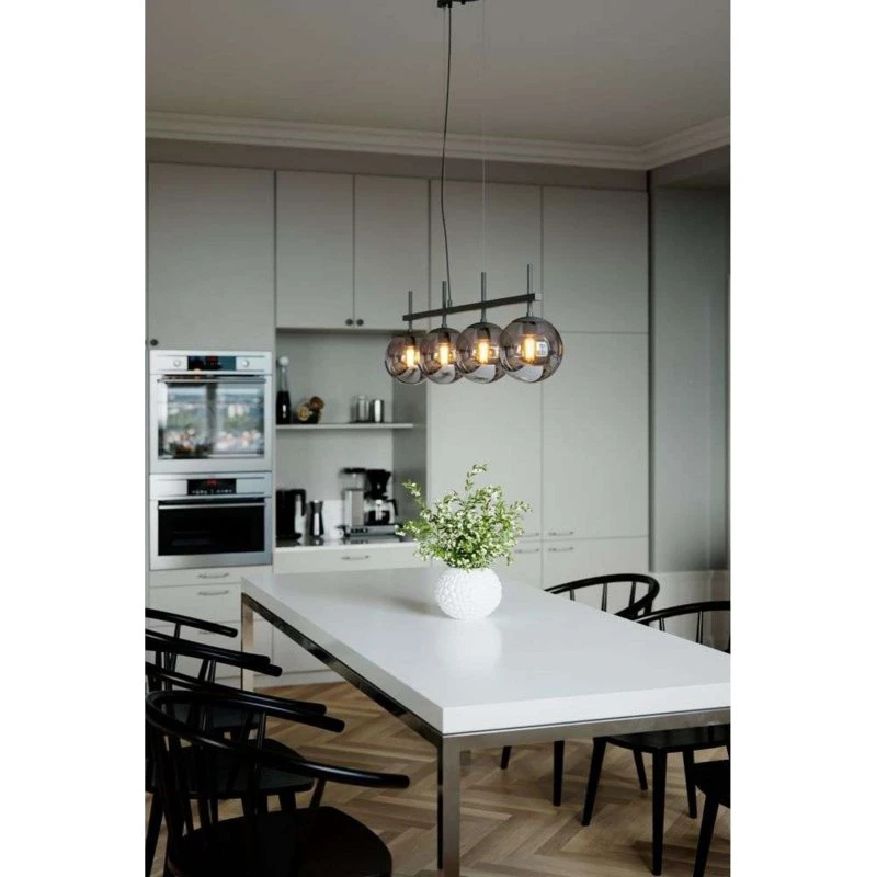 Lámpara colgante Boyle de By Rydéns, 4 luces, gris ahumado y cristal