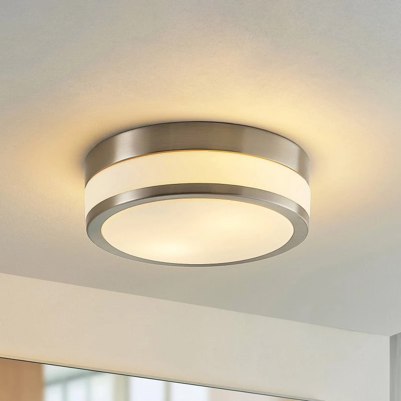 Lindby Plafón Flavi Ø28 Níquel - Lámpara de Techo para Baño IP44