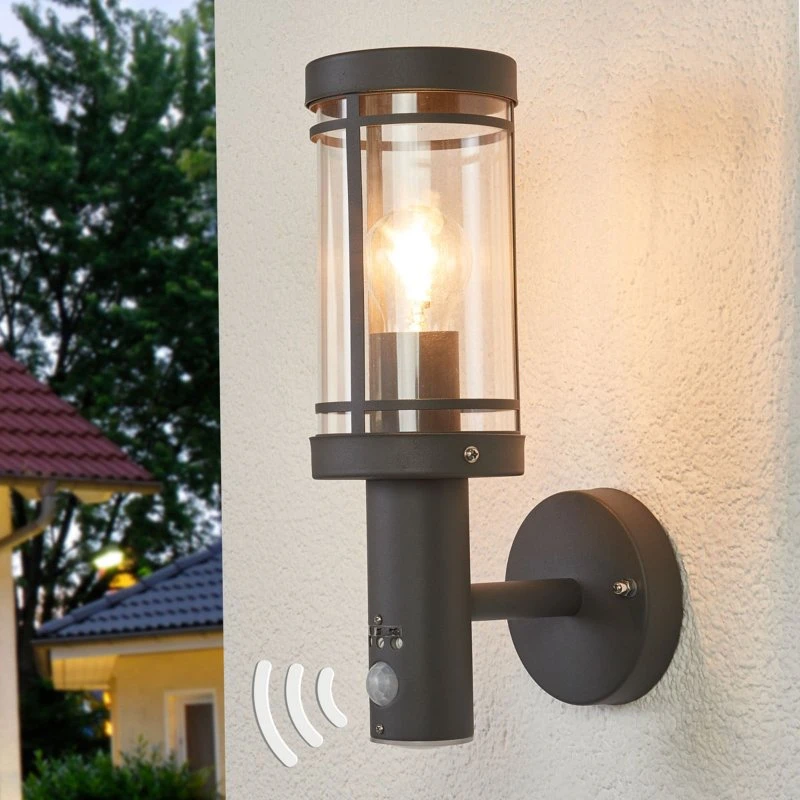 Lindby Aplique Exterior Djori con Sensor, Acero Inoxidable, Antracita