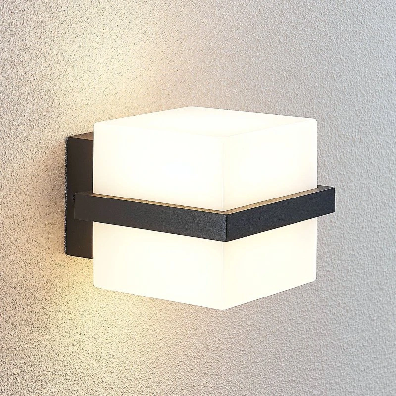 Lindby Aplique LED Exterior Aurón Cubo Gris Oscuro