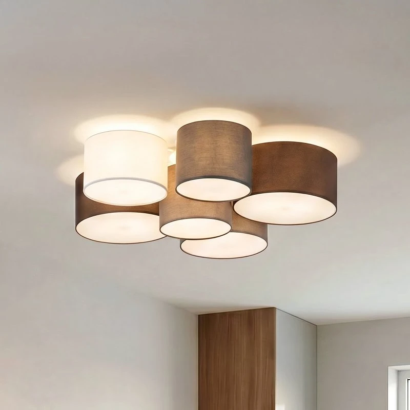 Plafón Lindby Laurenz 6 Luces - Gris, Blanco y Marrón - Boho Chic