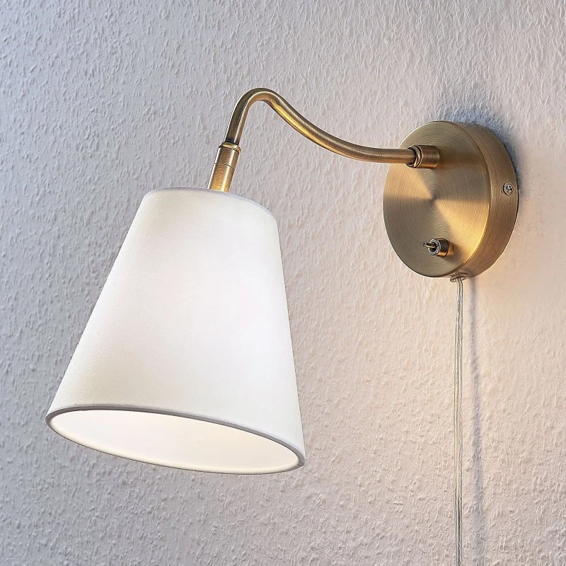 Lindby Aplique de Pared Ethan, Blanco y Latón Antiguo, 28 cm
