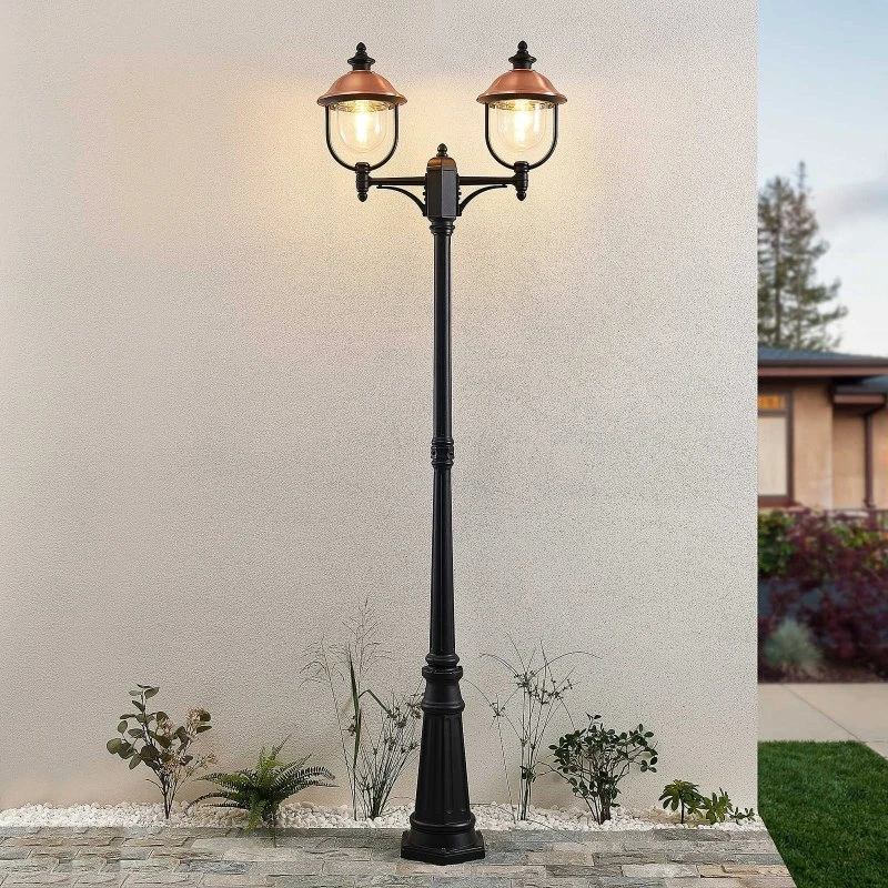 Lindby Clint 2 Lámpara Exterior Farola Vintage Negro/Cobre