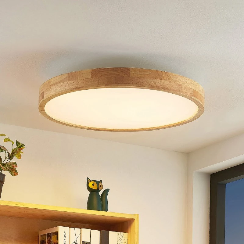 Lámpara LED de techo Lindby Lanira, Ø 60 cm, madera y acrílico, CCT