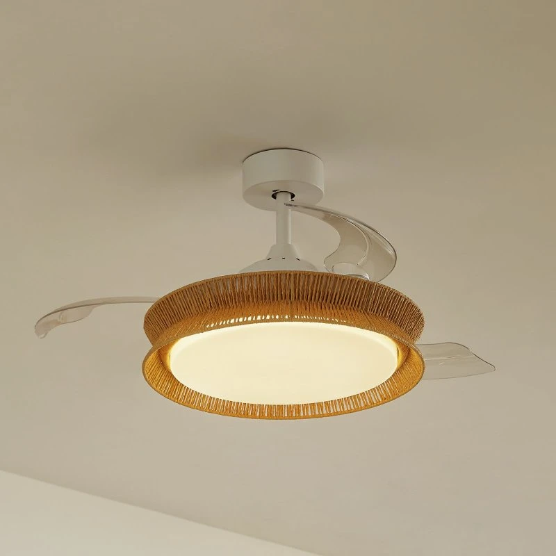 Lucande Lineta Ventilador de Techo LED Blanco con Cuerda Natural