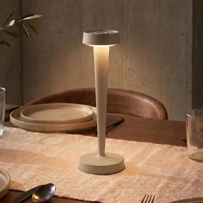 Lucande Portavelas LED Recargable Lea, Jarrón Beige, 28 cm