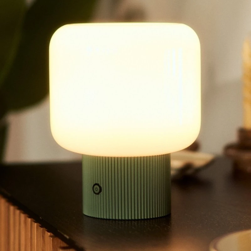 Lucande Katrin Palme Lámpara de Mesa LED Recargable, Verde y Cristal