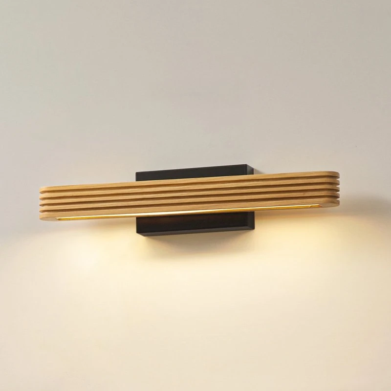 Lucande Lieske Aplique de Pared LED de Madera y Metal Negro, 40 cm